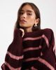 ONLY ONLY oversized slouchy sweater in burgundy and pink stripe-Red - 3