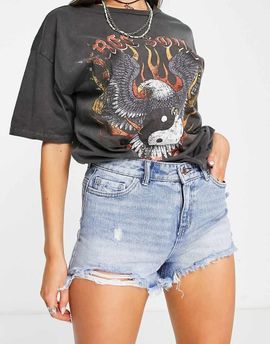 ONLY Only Pacy high waisted ripped denim shorts in light blue