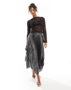 ONLY ONLY pleated maxi skirt in gray metallic