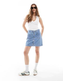 ONLY ONLY pocket detail denim mini skirt in light blue wash