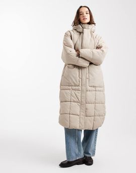ONLY ONLY quilted longline scarf coat in stone-Neutral