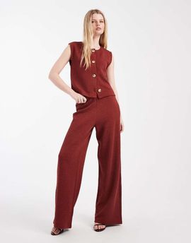 ONLY ONLY rib knit wide leg pants in burnt rust - part of a set-Red