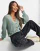 ONLY Only ribbed knit button down cardigan in green - 4