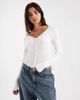 ONLY ONLY ribbed knit cardigan with lettuce edge in white - 1