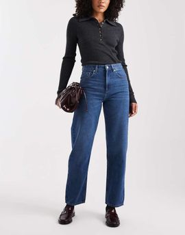 ONLY ONLY Robbie high waist straight leg jeans in mid blue
