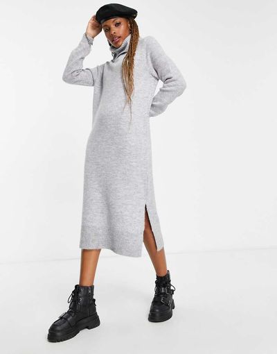 ONLY Only roll neck midi sweater dress in light gray