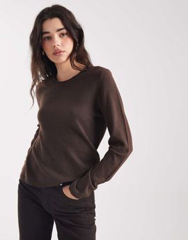ONLY ONLY round neck knit top in chocolate brown