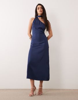 ONLY ONLY scarf detail one shoulder midaxi dress in navy