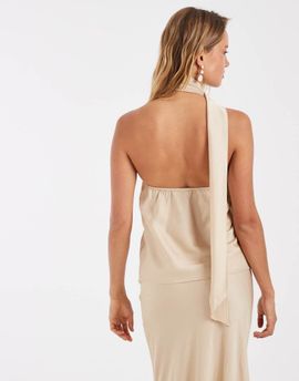 ONLY ONLY scarf detail one shoulder top in beige-Neutral