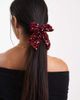 ONLY ONLY sequin bow hair tie in burgundy-Red - 3