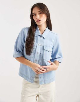 ONLY ONLY short sleeve boxy denim shirt in light blue