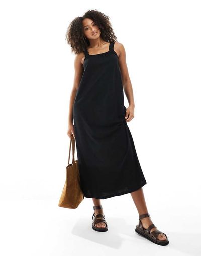 ONLY Only square neck maxi smock dress in black