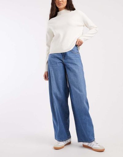 ONLY ONLY Taylor high waist barrel leg jeans in mid wash blue