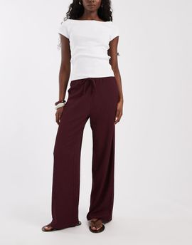 ONLY ONLY textured wide leg pants in burgundy