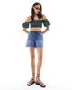 ONLY ONLY tie detail loose fit denim shorts in mid wash blue - 3