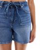ONLY ONLY tie detail loose fit denim shorts in mid wash blue - 4
