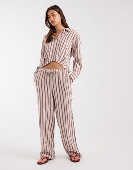 ONLY ONLY tie waist pants with linen in beige and red stripes - part of a set