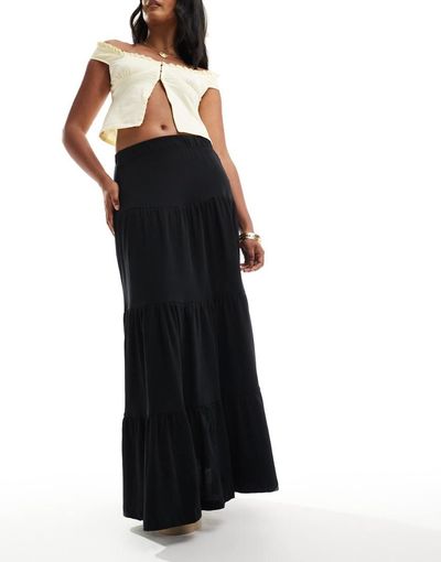 ONLY ONLY tiered maxi skirt in black