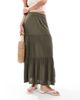 ONLY ONLY tiered maxi skirt in olive-Green - 3