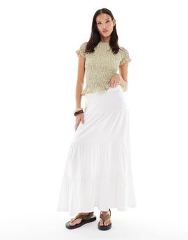 ONLY ONLY tiered maxi skirt in white