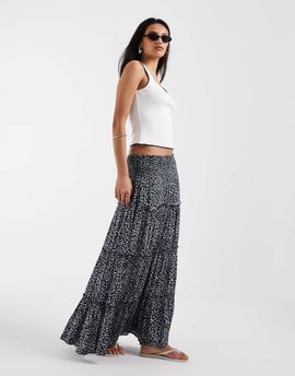 ONLY ONLY tiered maxi skirt in white floral