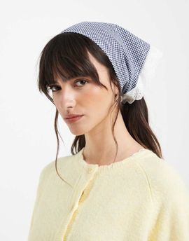 ONLY ONLY triangle head scarf in blue gingham-White