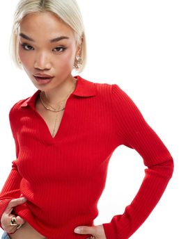 ONLY ONLY v-neck polo shirt in red