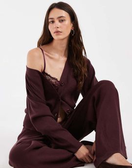 ONLY ONLY wide leg knit pants in burgundy - part of a set-Red