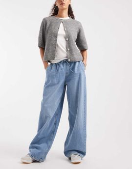 ONLY ONLY wide leg pull-on jeans in light blue
