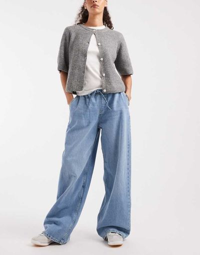 ONLY ONLY wide leg pull-on jeans in light blue