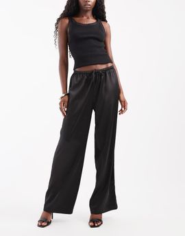 ONLY ONLY wide leg satin pants in black