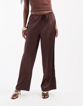 ONLY ONLY wide leg satin pants in brown