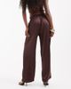 ONLY ONLY wide leg satin pants in brown - 3