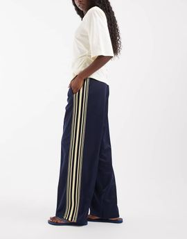 ONLY ONLY wide leg satin pants with side stripes in navy