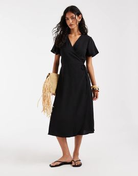 ONLY ONLY wrap midi dress in black