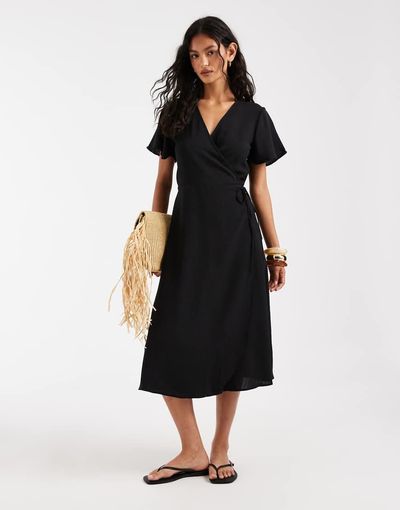 ONLY ONLY wrap midi dress in black