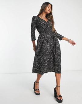 ONLY Only wrap midi dress in black and gold