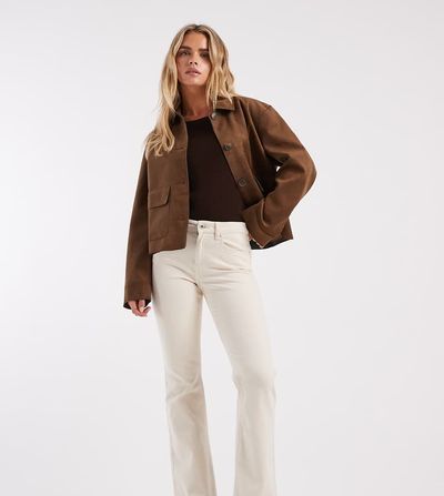 ONLY Petite ONLY Petite Blush high waist flared jeans in ecru-White