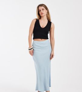 ONLY Petite ONLY Petite chambray denim maxi skirt in light blue