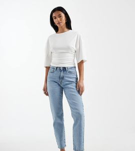 ONLY Petite ONLY Petite Emily high rise straight leg jeans in light blue