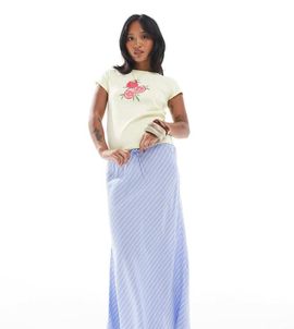 ONLY Petite ONLY Petite high waist maxi skirt in diagonal blue stripes