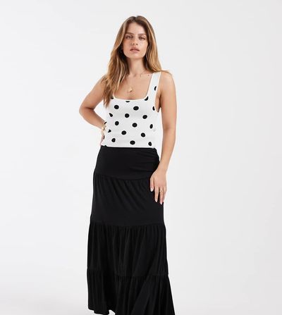 ONLY Petite ONLY Petite tiered maxi skirt in black