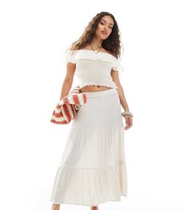 ONLY Petite ONLY Petite tiered maxi skirt in cream-White