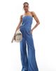 Only Tall ONLY Tall bandeau wide leg denim jumpsuit in mid wash-Blue - 1