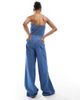 Only Tall ONLY Tall bandeau wide leg denim jumpsuit in mid wash-Blue - 4