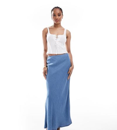 Only Tall ONLY Tall chambray maxi skirt in mid blue