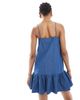 Only Tall ONLY Tall dropped waist chambray mini dress in mid blue - 4