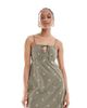 Only Tall ONLY Tall embroided detail mini cami dress in khaki-Green - 1