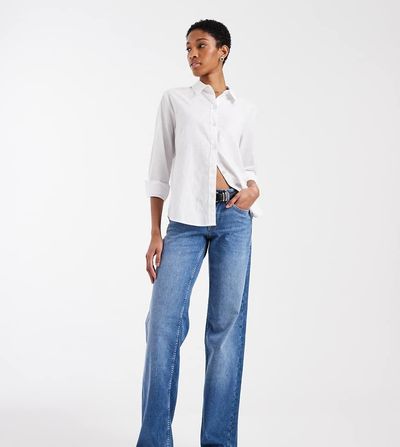 Only Tall ONLY Tall Judy low rise wide leg jeans in mid blue denim