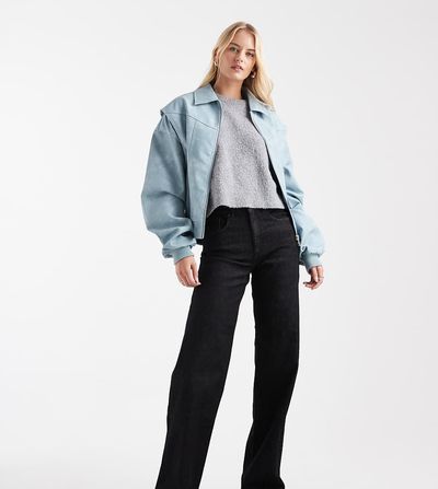 Only Tall ONLY Tall Juicy high waist wide leg jeans in black